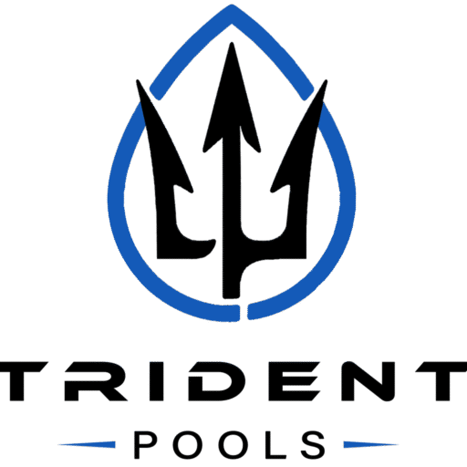 Trident Pools official logo featuring a black trident inside a blue water droplet.