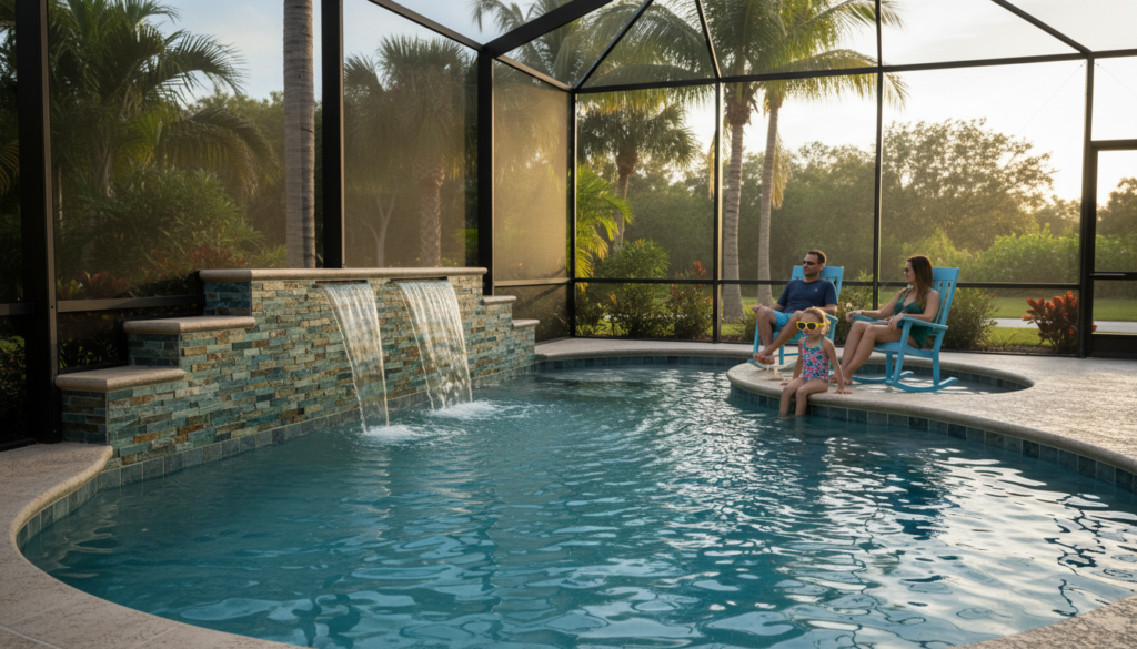 How to Choose a Pool Contractor Near Me in Central Florida 3 Family Enjoying A Finished Custom Pool In A Central Florida Backyard