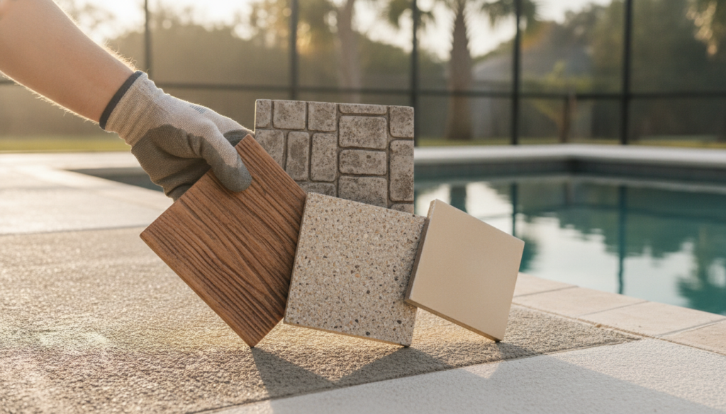 Choosing Custom Pool Deck Finishes in Florida: 2026 Homeowner's Guide 2 Cost Comparison Chart Of Pool Deck Coating Materials For Florida Homes