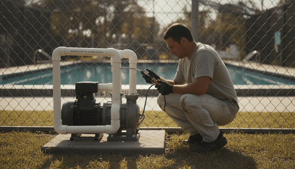 Community Pool Ocala Living: A 2026 Homeowner's Guide 2 Technician Servicing Variable-Speed Pump At An Ocala Community Pool