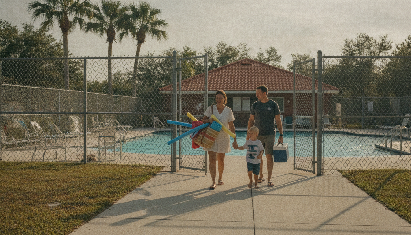 Family Walking Into Jervey Gantt Pool Entrance On A Sunny Ocala Afternoon